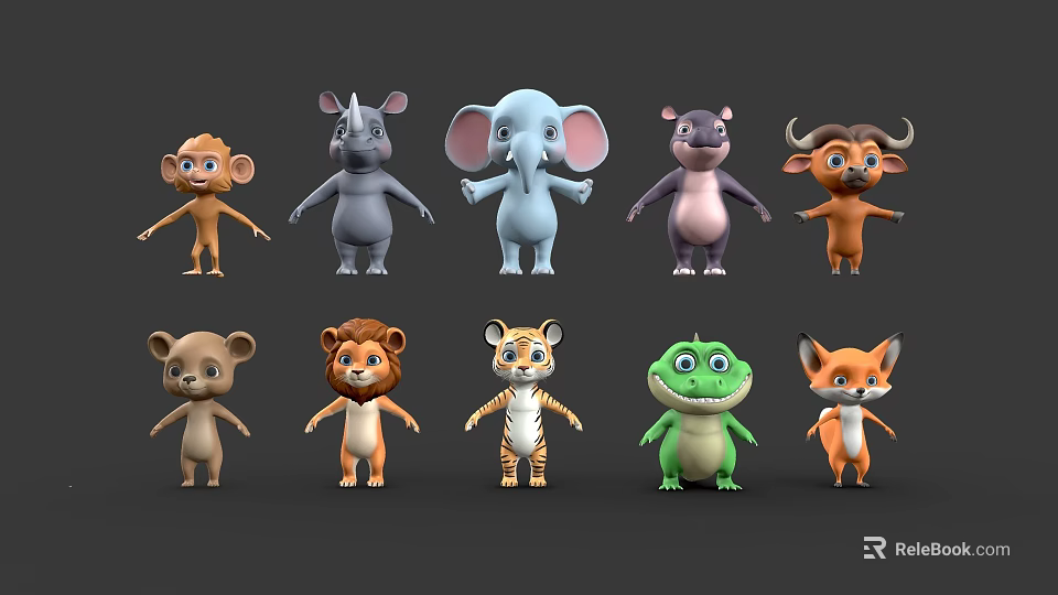 Cute Cartoon Animal Characters 3D Models With Various Species And Standing Poses 3d model 