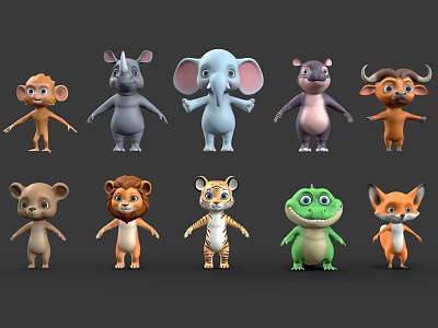 Cute Cartoon Animal Characters 3D Models With Various Species And Standing Poses 3d model