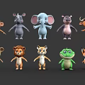 Cute Cartoon Animal Characters 3D Models With Various Species And Standing Poses