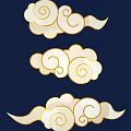 Ornate Golden Cloud Carving With Swirl Patterns On Navy Blue Background 3d model