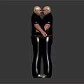 Two Bald Male Characters 3D Design With Red Arms Black Shirt Front Back View