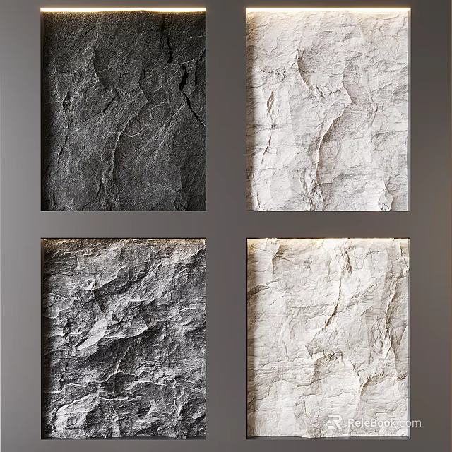 Natural Stone Background Wall Featuring Multiple Textures in Black White Gray 3d model