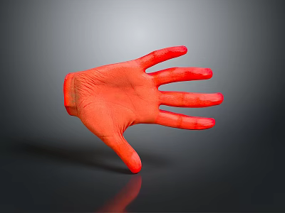 Red Hand Isolated On Dark Background With Glossy Surface And Reflection 3d model