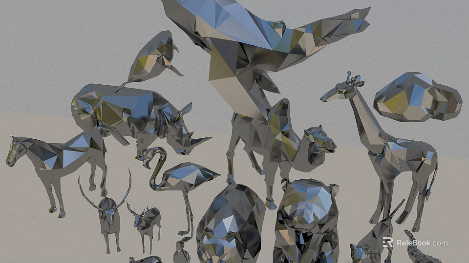 3D Rendered Low Poly Style Aquatic Animal Models With Geometric Shapes And Details 3d model 