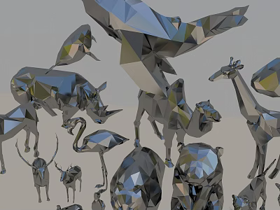 3D Rendered Low Poly Style Aquatic Animal Models With Geometric Shapes And Details 3d model
