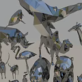 3D Rendered Low Poly Style Aquatic Animal Models With Geometric Shapes And Details