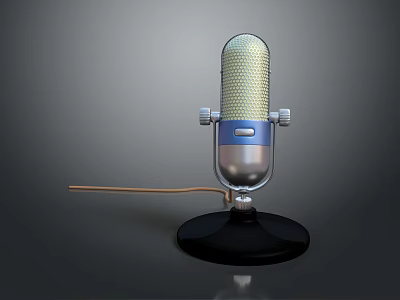 Vintage Classic Microphone With Metal Mesh Grille Black Base And Connected Cable 3d model Vintage Classic Microphone With Metal Mesh Grille Black Base And Connected Cable 3d model