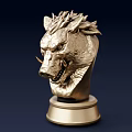 Exquisite Golden Boar Head Sculpture Featuring Detailed Carving on Elegant Pedestal