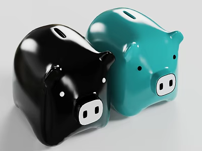 Shiny Ceramic Piggy Banks in Black and Teal with Coin Slots on White Background 3d model Shiny Ceramic Piggy Banks in Black and Teal with Coin Slots on White Background 3d model