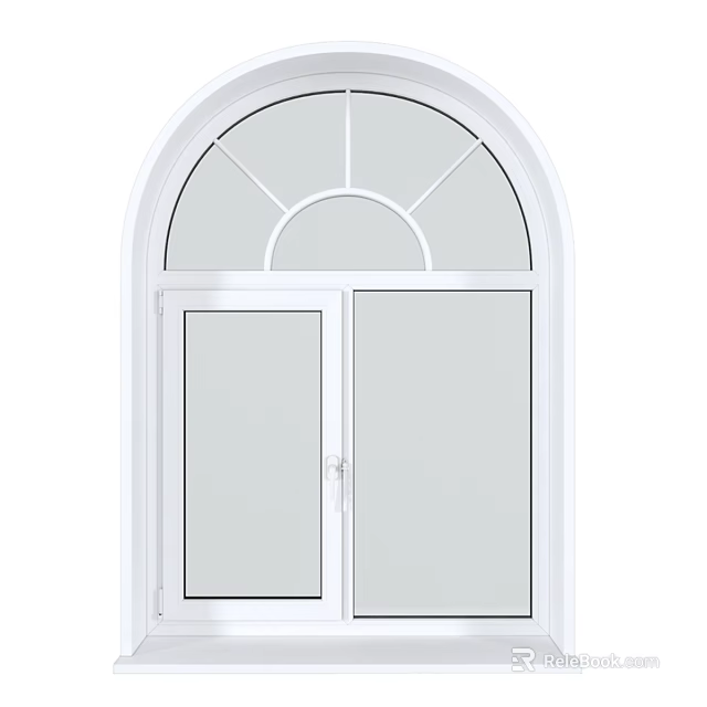 White Arched Casement Window With Double Sash And Clear Glass Panels 3d model 