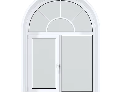 White Arched Casement Window With Double Sash And Clear Glass Panels 3d model