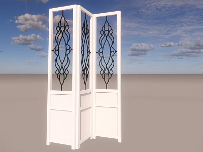 Stylish White Two Panel Room Divider With Black Decorative Glass Panels 3d model