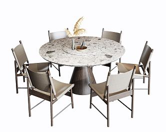 Modern Dining Table and Chair Combination Round Dining Table and Chair Combination 3d model