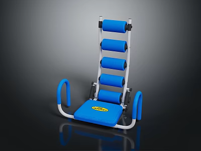 Fitness Equipment Ab Trainer With Blue Pad Multiple Rollers And White Frame 3d model