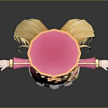 Game Movie Character In Pink Outfit Cross Hat Blonde Hair Elf Ears Outstretched Arms