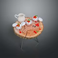 Delicious Creamy Desserts in Glass Cups with Fresh Strawberries and Berries on Wooden Tray