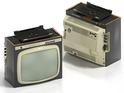 Old Fashioned Vintage Television Sets With Wooden Trim And Front Control Panel 3d model