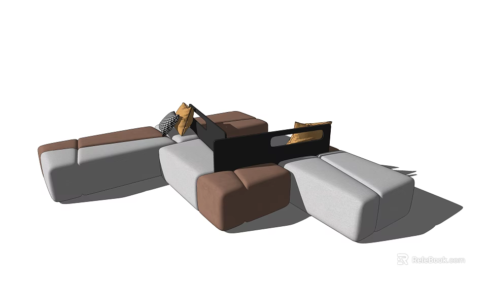 Modern Sectional Sofa With Gray And Brown Modular Seats And Decorative Pillows 3d model