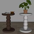 Dark And White Side Tables With Rounded Layered Design Magazine Bowl And Potted Plant
