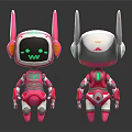 Pink And White Cartoon Robot Characters With Mechanical Design And Smiley Display Screen 3d model