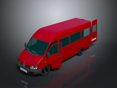 Red Bus With Open Doors Black Windows And Shiny Exterior On Dark Background 3d model