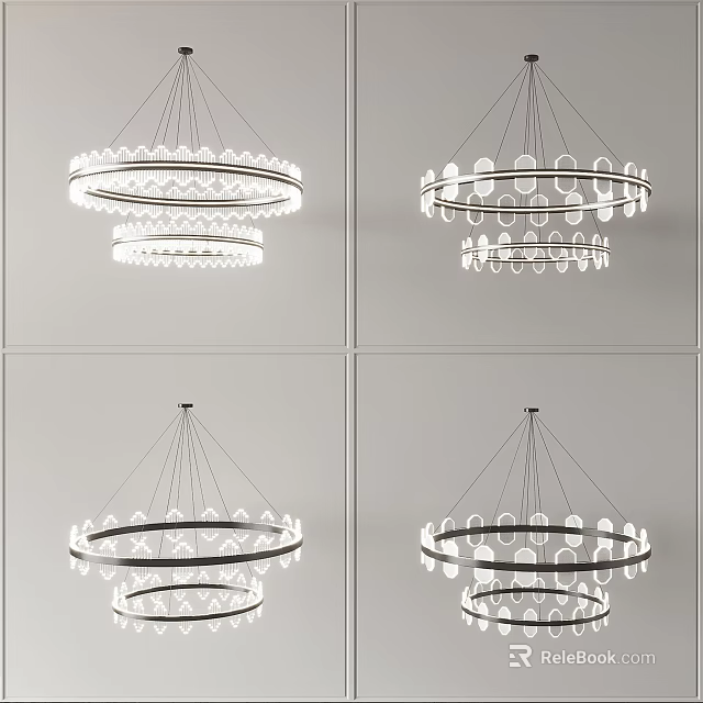 Stylish Modern Circular Chandelier Design With Layered Rings And Crystal Elements 3d model 