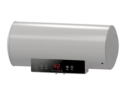 Household Electric Water Heater With Silver Cylindrical Body Digital Control Panel And Temperature 3d model