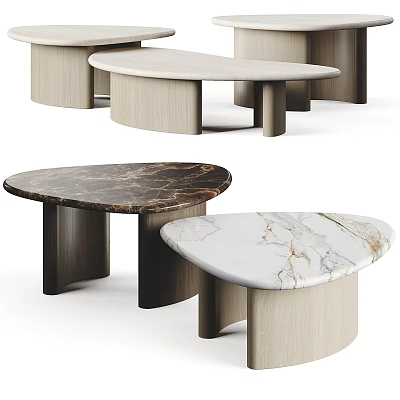 Modern Coffee Tables With Marble Tops Wooden Bases And Various Shapes In White Black Beige 3d model