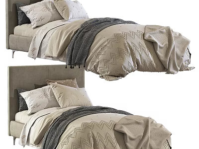Cozy Kids Bed with Soft Bedding Pillows and Warm Blanket Headboard Design 3d model