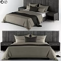 Elegant Modern Double Bed With Upholstered Headboard Nightstands And Gray Bedding 3d model