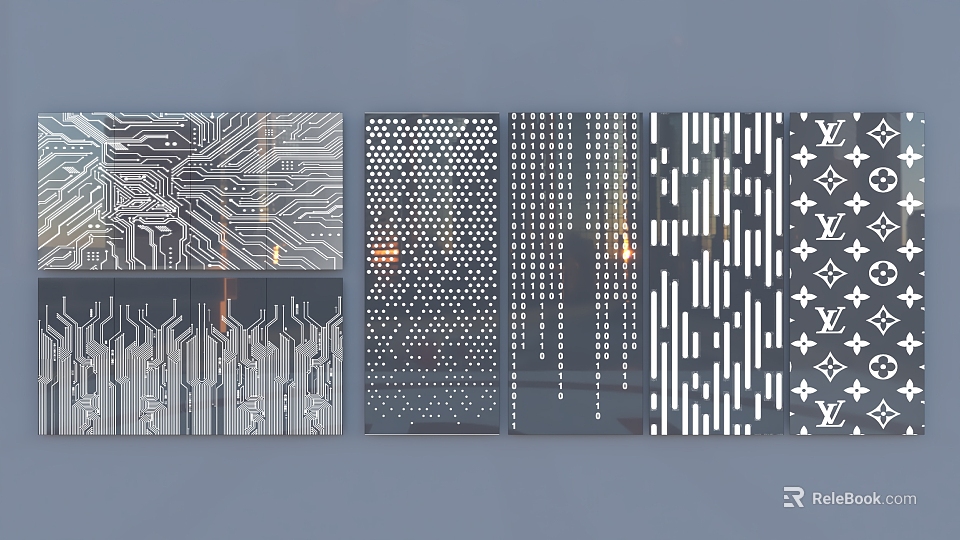 Modern Interior Decorative Wall Panels With Geometric Striped Dotted And Perforated Patterns 3d model 