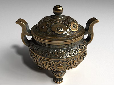 Ornate Bronze Furniture Decorative Piece With Lid Two Handles And Intricate Patterns 3d model