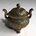 Ornate Bronze Furniture Decorative Piece With Lid Two Handles And Intricate Patterns