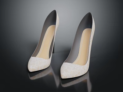 Elegant Light Colored High Heels with Lace Pattern and Stiletto Heel for Formal Events 3d model