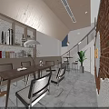 Minimalist Bubble Tea Shop Interior With Wooden Tables Hanging Lamps And Menu Wall Plants