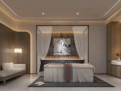 Luxury SPA Sauna Interior Design With Relaxation Bed Wooden Walls And Soft Lighting 3d model