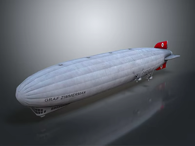 Detailed Vintage Graf Zeppelin Airship Rendering With Red Tail And Classic Design 3d model