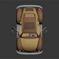 Vintage Yellow Beetle Style Toy Car With Open Doors And Brown Roof Details