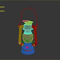 Red Vintage Kerosene Lamp With Metal Frame And Glass Shade Classic Design