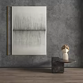 Modern Side Table With Small Sculpture And Abstract Painting On Gray Wall 3d model