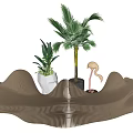 Wavy Brown Outdoor Chair With Palm Tree Small Plant And Flamingo Ornament In Outdoor Setting