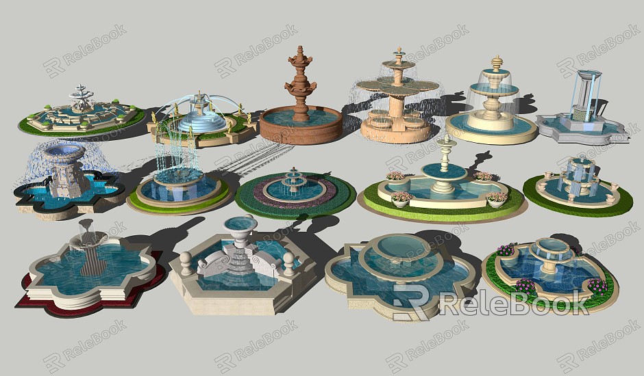 European-style fountain, water bowl, water feature, spring drop model