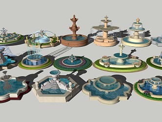 European-style fountain, water bowl, water feature, spring drop 3d model