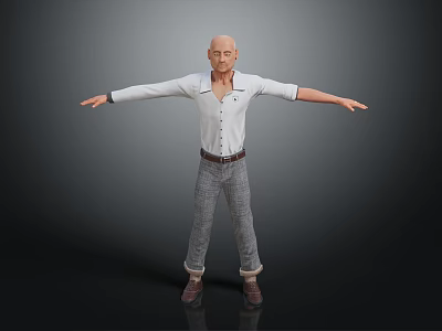 Man Wearing White Shirt Gray Plaid Pants With Brown Belt And Shoes 3d model