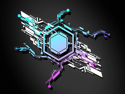 Futuristic Tech Lines Design With Hexagon Shape And Colorful Blue Purple Patterns 3d model