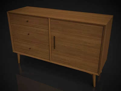 Modern Wooden TV Stand With Drawers Doors And Slim Legs Design 3d model