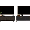 Modern TV Stand Design With Decorative Patterns Storage Drawers And Metal Accents