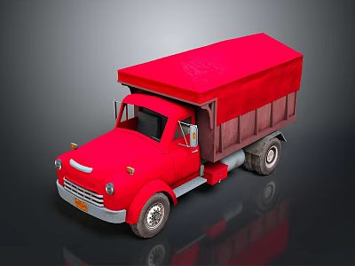 Red Vintage Truck 3D Model with Canvas Covered Bed and Classic Design 3d model