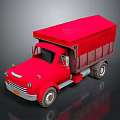 Red Vintage Truck 3D Model with Canvas Covered Bed and Classic Design