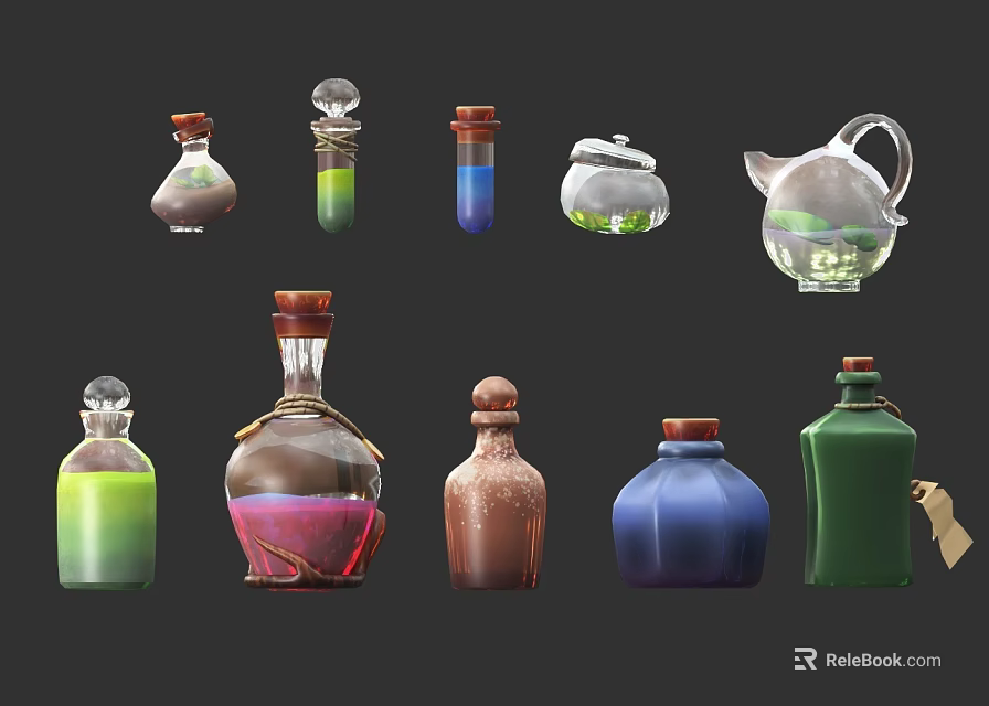 Colorful Ceramic Vessels in Diverse Hues with Various Shapes and Decorative Details 3d model 